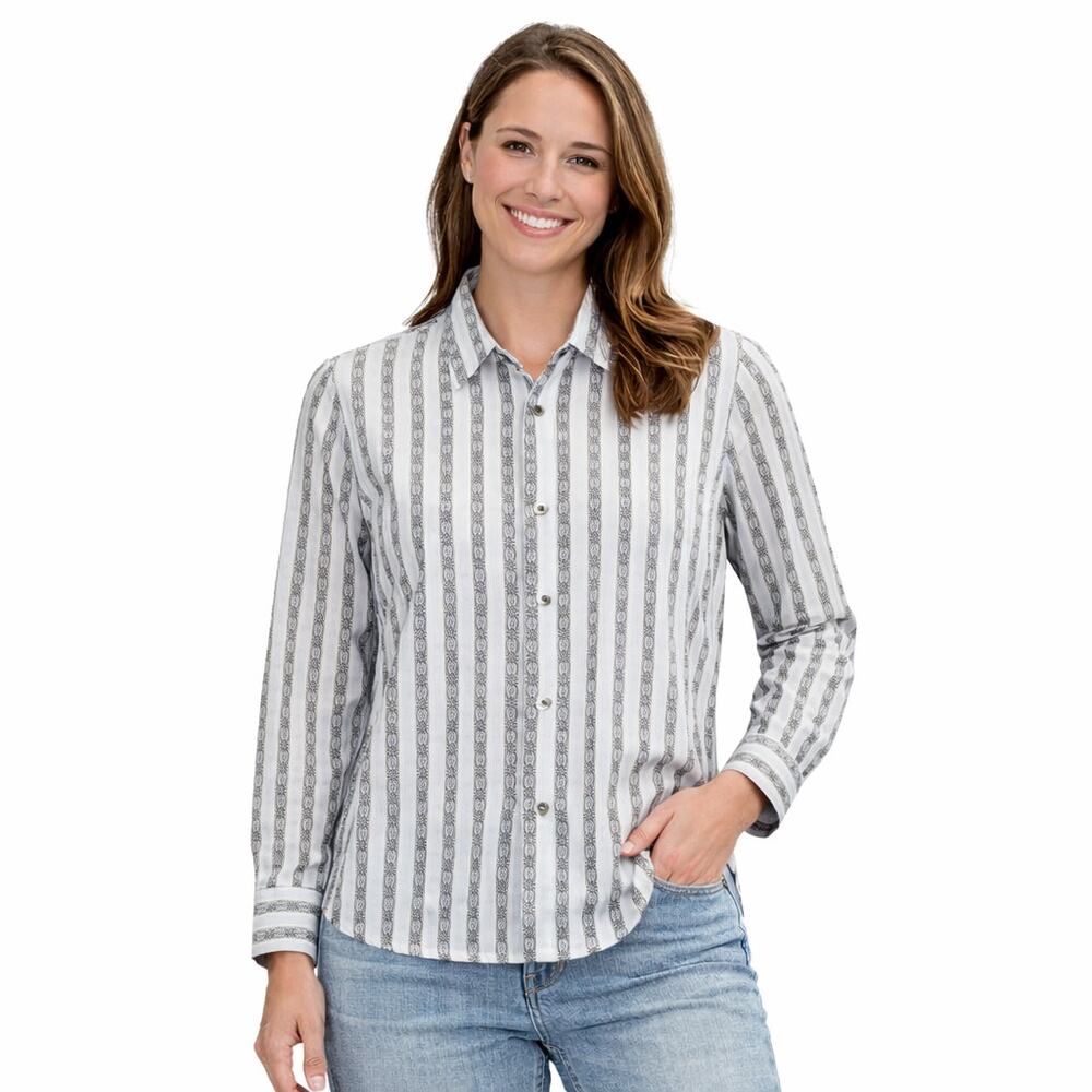 Robert Graham Womens Small Blue Jacquard Stripe Cotton Shirt Button Up